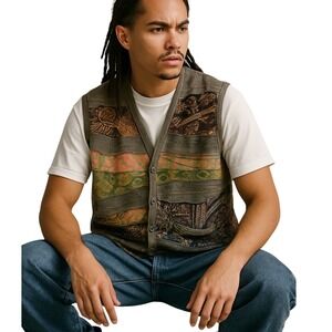 Vintage Australia Outback‎ Tribal Print Vest w pockets by Artefact Vest S